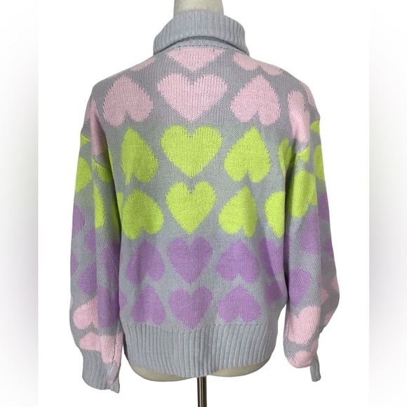 Wednesday Girl High Neck Sweater In Pastel Heart Knit NWT - Picture 7 of 10